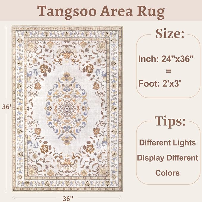 Tangsoo 2x3 Small Rug for Entryway, Washable Area Entry Rugs Non Slip, Neutral - Image 3