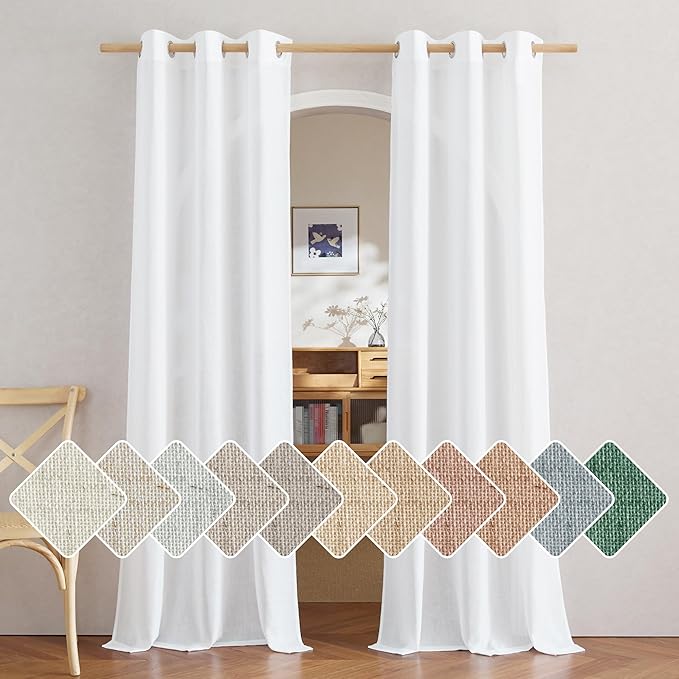 NICETOWN White Linen Bedroom Curtains 84 inches Long, Grommet Thick Linen Blend by NICETOWN