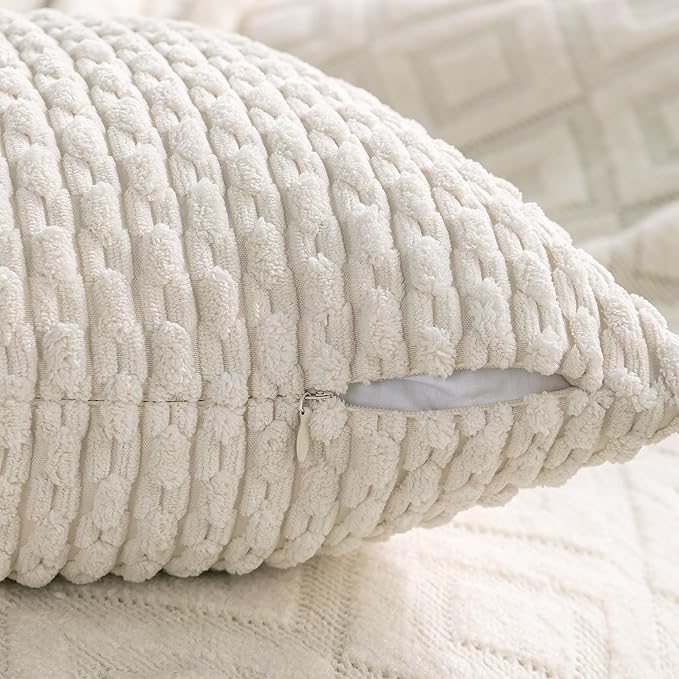 Set of 4 Cream White Decorative Throw Pillow Covers 12x20 Inch Corduroy Pillow - Image 6