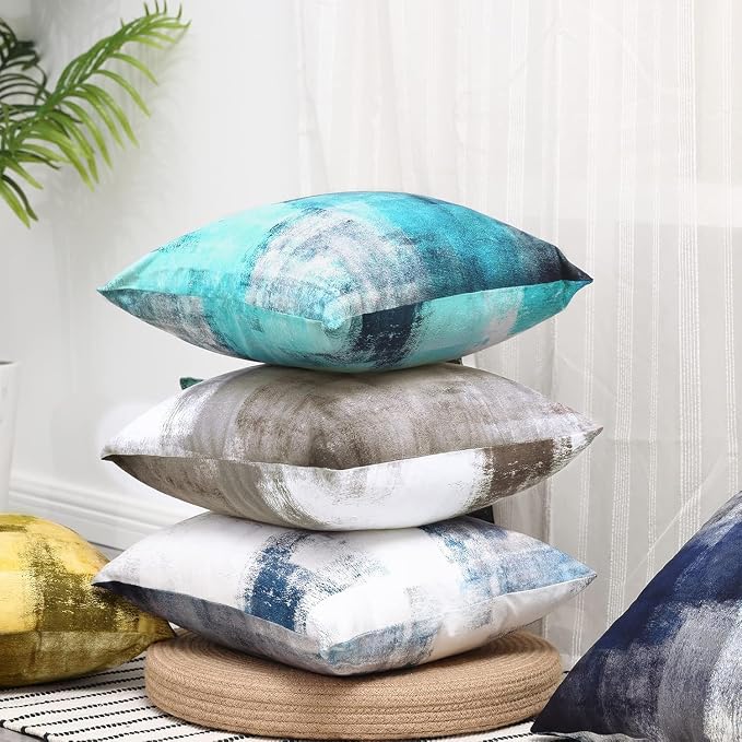 Throw Pillow Covers 18x18 Set of 2 Blue and Grey Art Throw Pillow Covers Soft - Image 6