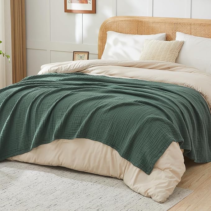 EMME Cotton Muslin King Blanket Bed Layering Breathable Gauze Blanket Soft - Image 4