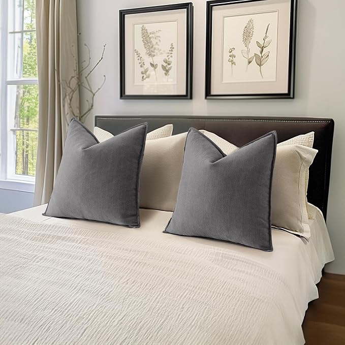 MIULEE Pack of 2 Grey Decorative Pillow Covers 26x26 Inch Soft Chenille - Image 5