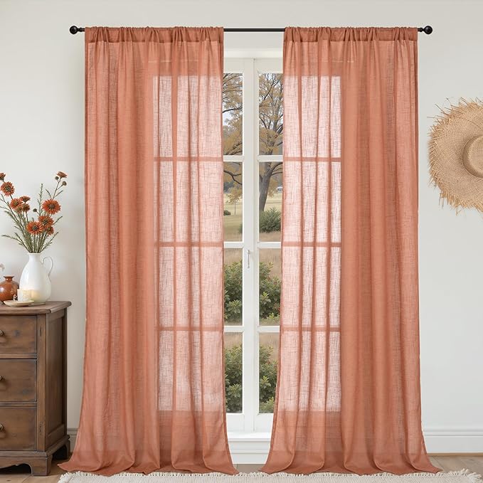 BGment Terracotta 96 Inches Long Linen Curtains by BGment