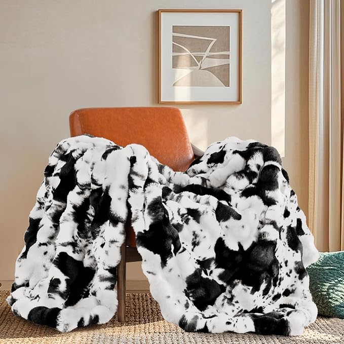 Touchat Cow Print Blanket for Couch, Faux Fur Throw Blanket, Super Heavy Warm by TOUCHAT