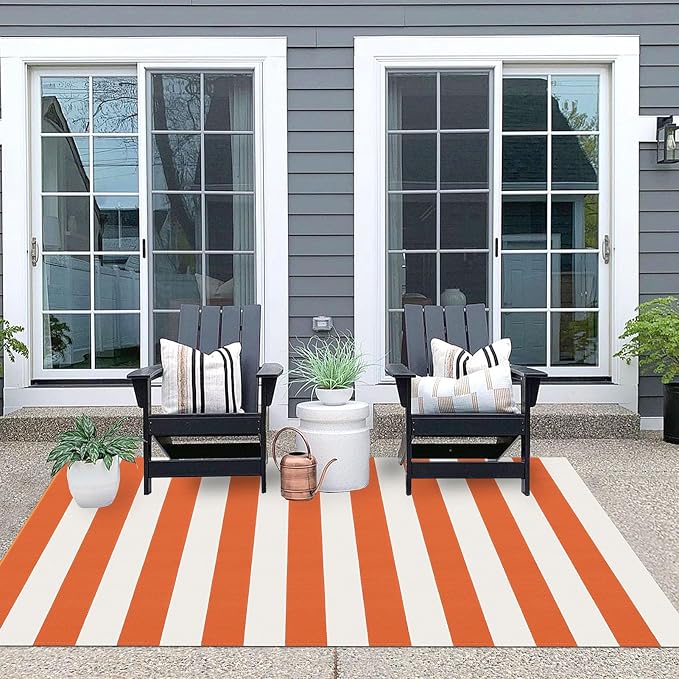 IOHOUZE Fall Door mat 4x6 Ft Orange White Striped Area Rug Washable Front Porch - Image 4