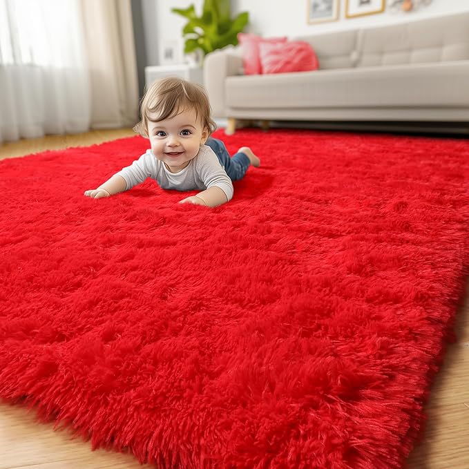 Red Rug for Bedroom Living Room Decor, Christmas Rug 4x6, Fluffy Shaggy Fuzzy - Image 7