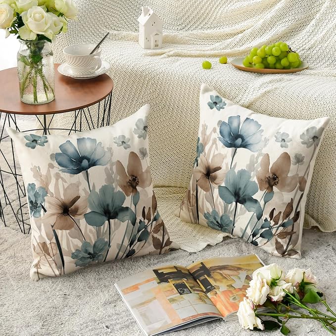 AVOIN colorlife Poppy Flowers Chinoiserie Throw Pillow Covers, 18 x 18 Inch - Image 5