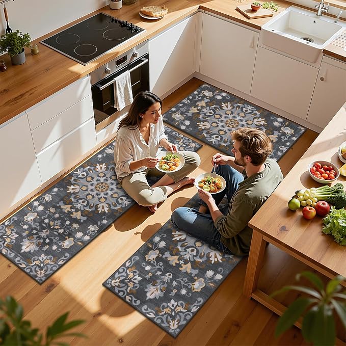 HEBE Washable Kitchen Rugs Sets of 3, Non Slip Absorbent Kitchen Rugs and Mats - Image 6