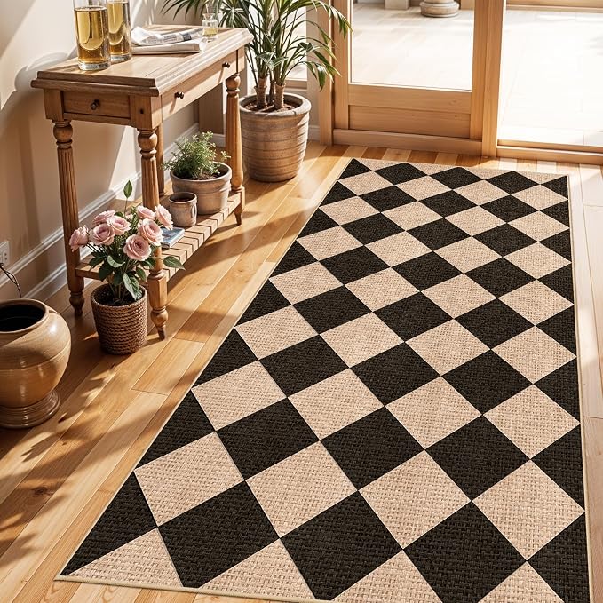 3x6 Kitchen Runner Rug Washable Non Slip: Diamond Pattern Faux Jute Rug - Image 2