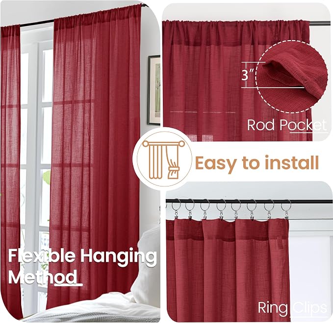 BGment Linen Burgundy Curtains 40 Inch Length - Image 6