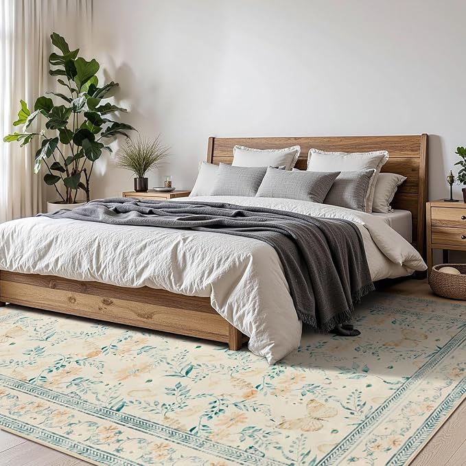Rugxara Floral Rug for Living Room Bedroom, 5x7 Washable Rug, Large Non Slip - Image 4