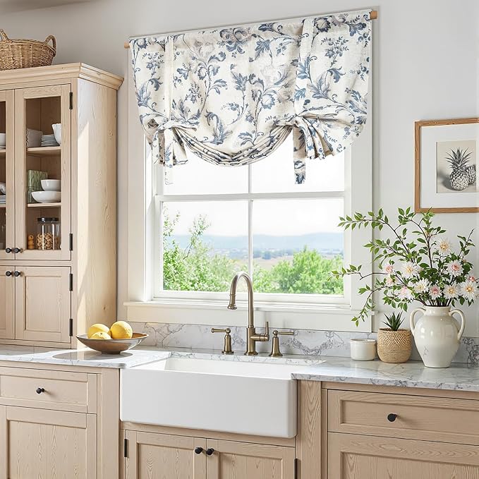 jinchan Tie Up Valance Curtain Floral Linen - Image 2