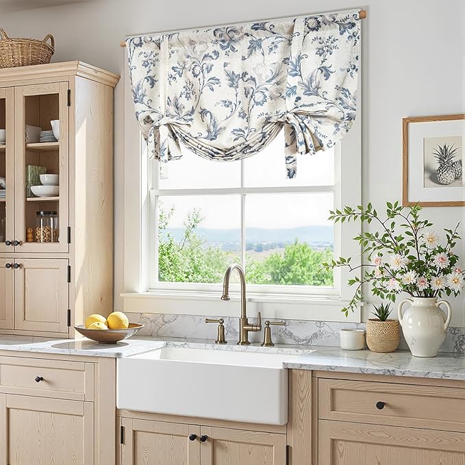 jinchan Tie Up Valance Curtain Floral Linen - Image 2