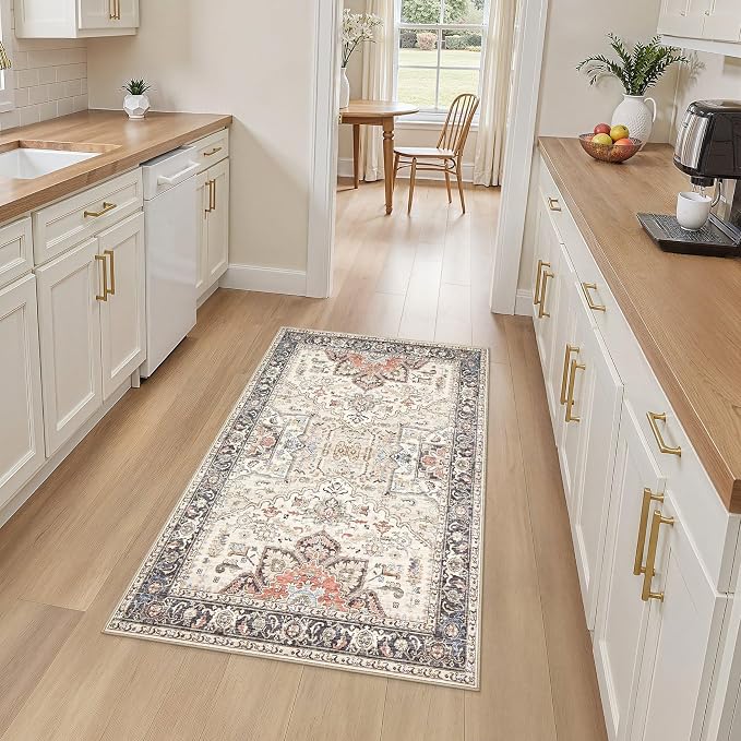 3x5 Washable Entryway Rug: Non-Slip Soft Vintage Floral Indoor Area Rug - Image 2