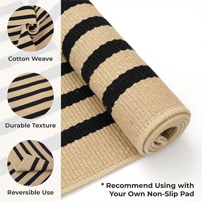 KOZYFLY 3'x5' Cotton Area Rug, Hand-Woven, Machine Washable, Living Room - Image 4