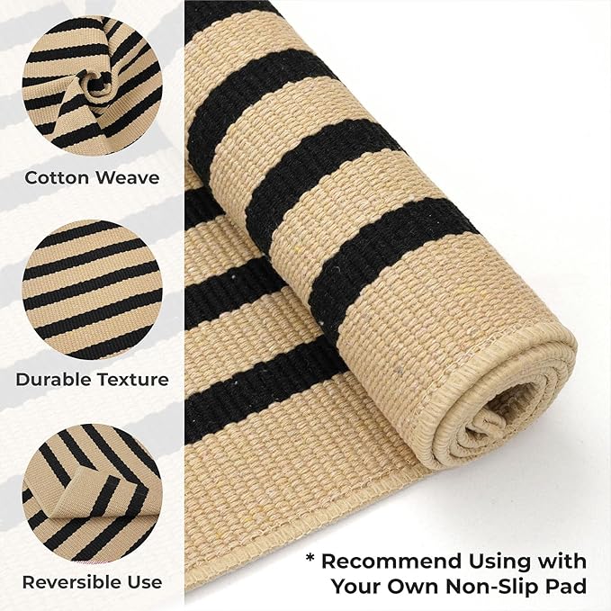 KOZYFLY Brown and Black Striped Rug 4x6 Ft Area Rug Washable Indoor Outdoor Rug - Image 4