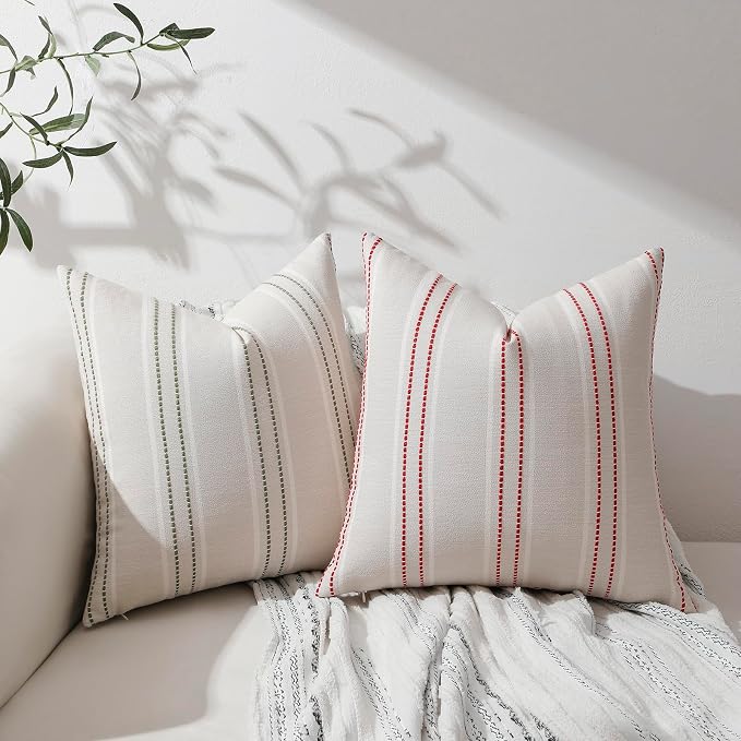 Hckot Spring Decorative Pillow Covers 18x18 Striped Throw Pillows Textured - Image 7