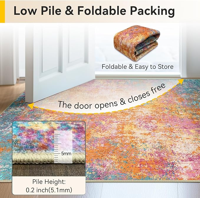 Washable Area Rugs 2'x10' Non-Slip Modern Abstract Soft - Image 8