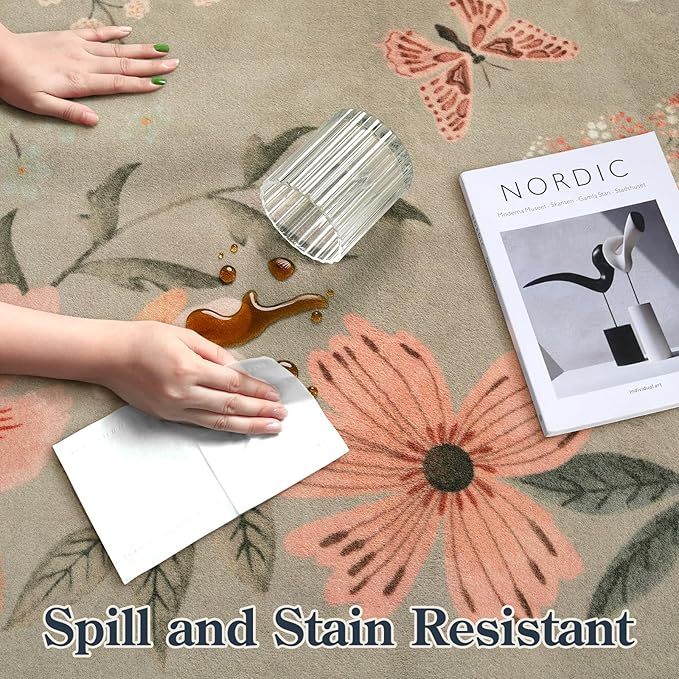 Lahome Floral Washable Rugs 8x10, Non-Slip Soft Bedroom Rug Stain Resistant - Image 5