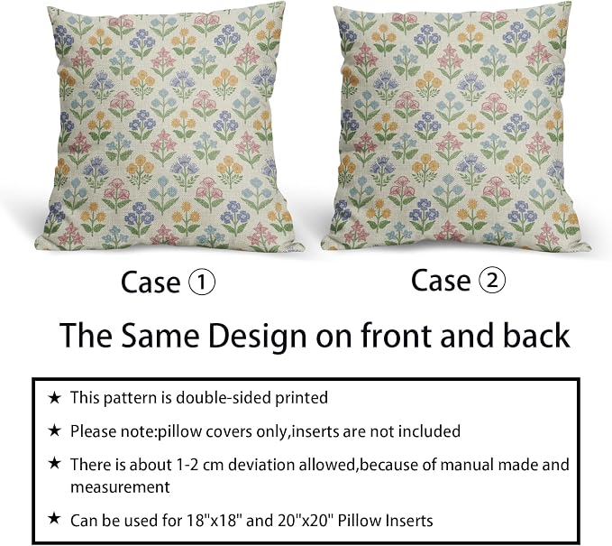 Spring Floral Easter Block Print Pillow Covers 24x24 Inch Set of 2 - Image 6