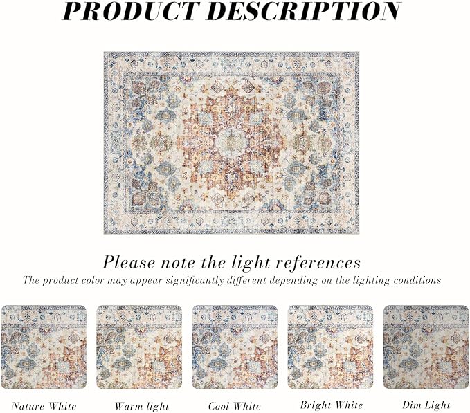 Area Rug 3×5, Vintage Boho Rug, Ultra-Soft Low Pile, Non Slip, Stain Resistant - Image 3