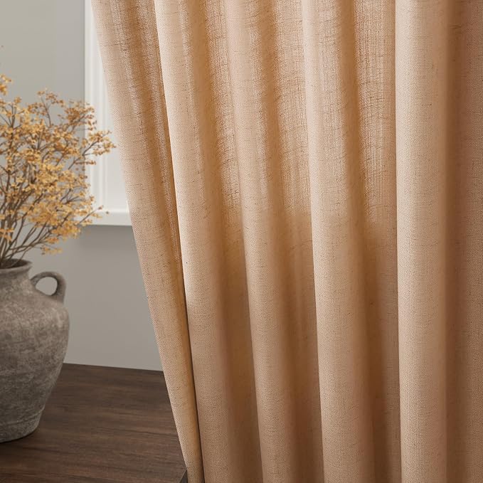 Nanspring Camel Linen Curtains 63 Inches Length 2 Panels Set - Image 3