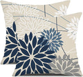 Blue and Gray Floral Pillow Covers 20x20 Set of 2 Outdoor Waterproof White by DFXSZ