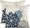 Blue and Gray Floral Pillow Covers 24x24 Set of 2 Outdoor Waterproof White by DFXSZ