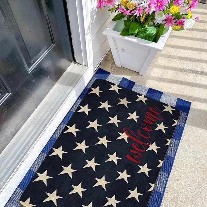 July 4th Door Mat, American Patriotic Memorial Day Blue Stars Indoor Outdoor - Image 4