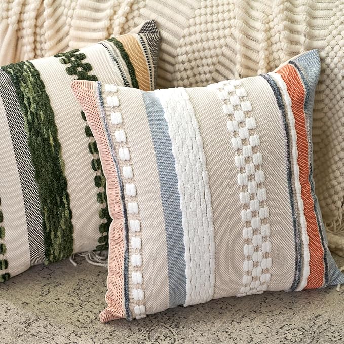Aeckself Boho Throw Pillow Covers 18x18 Inch Set of 2, Farmhouse Decorative - Image 3