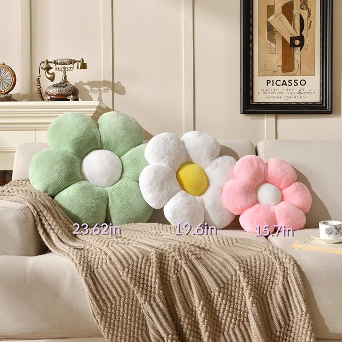 Green Flower Pillow Flower Shaped Throw Pillow Floor 15.7In Cute Daisy Pillows - Image 2