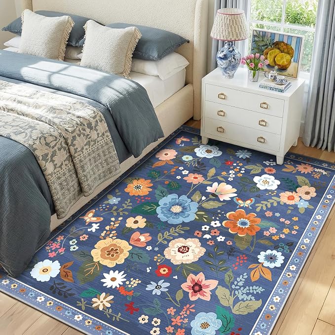 RELEANY Floral 5x7 Area Rug Machine Washable Soft Print Boho Carpet Non Slip - Image 9