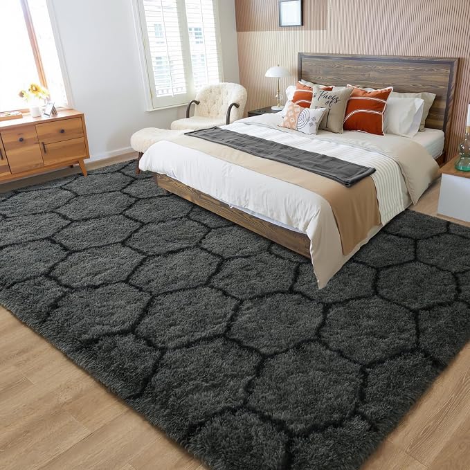 Meralax Hexagon Grey Rugs for Living Room Bedroom, 5x8 Soft Area Rug Fluffy - Image 8