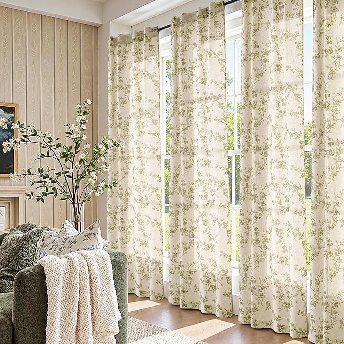jinchan Linen Floral Curtains 84 Inch Farmhouse Country Flower Drapes Rustic - Image 5
