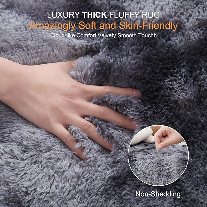 KICHOWUA Thick Area Rug Dark Grey 5x8 Fluffy Shag - Image 2