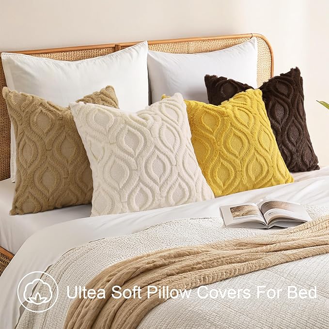 decorUhome Summer Throw Pillow Covers 24x24 Inch Set of 2, Soft Plush Faux Wool - Image 2