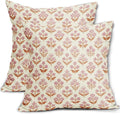 Orange Pink Floral Pillow Covers 24x24 Inch Set of 2, Vintage Flower Block by Sivirary