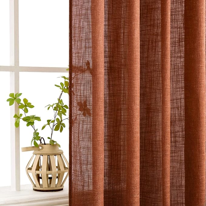 MIULEE Burnt Orange Linen Curtains 84 Inch Length - Image 5