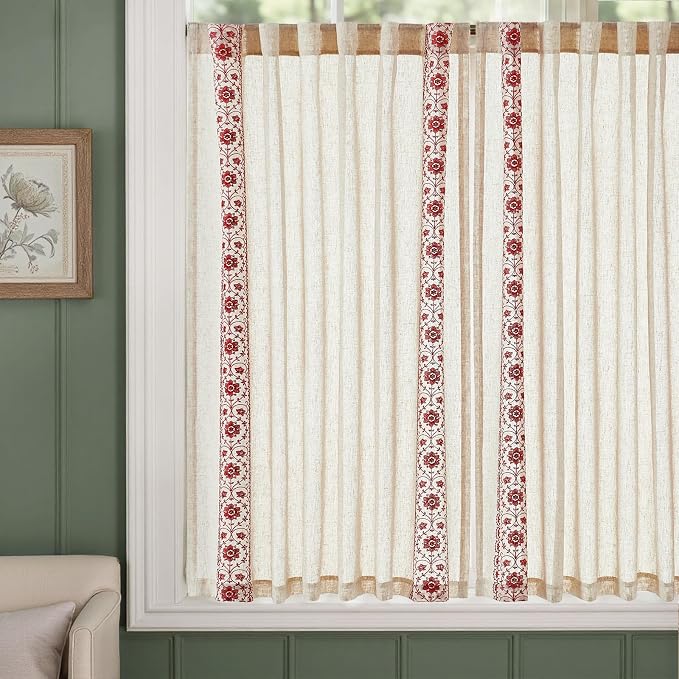 jinchan Weslie Small Window Curtains 45 Inch Length Linen Cafe Curtains - Image 5