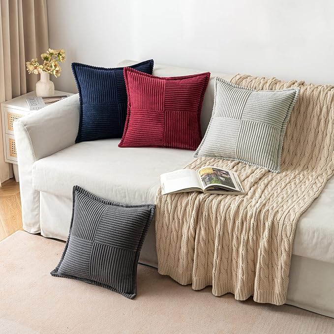 MIULEE Light Grey Corduroy Pillow Covers 16x16 Inch - Image 4