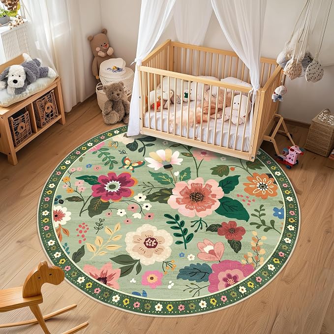RELEANY Floral Nursery 8ft Area Rugs Washable Print Boho Cute Carpet Non Slip - Image 9