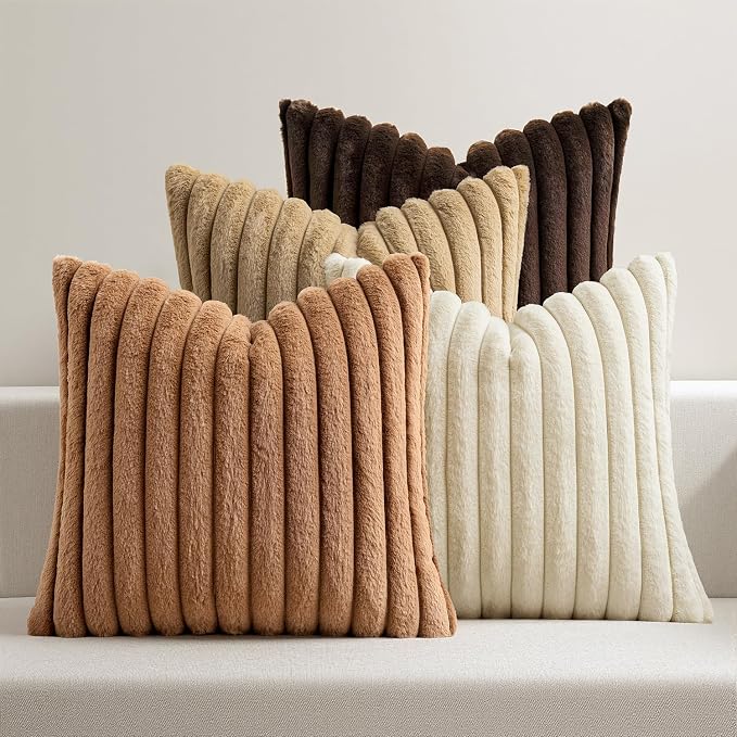 MIULEE Faux Fur Plush Decorative Throw Pillow Covers 18x18 Set of 4, Boho by MIULEE