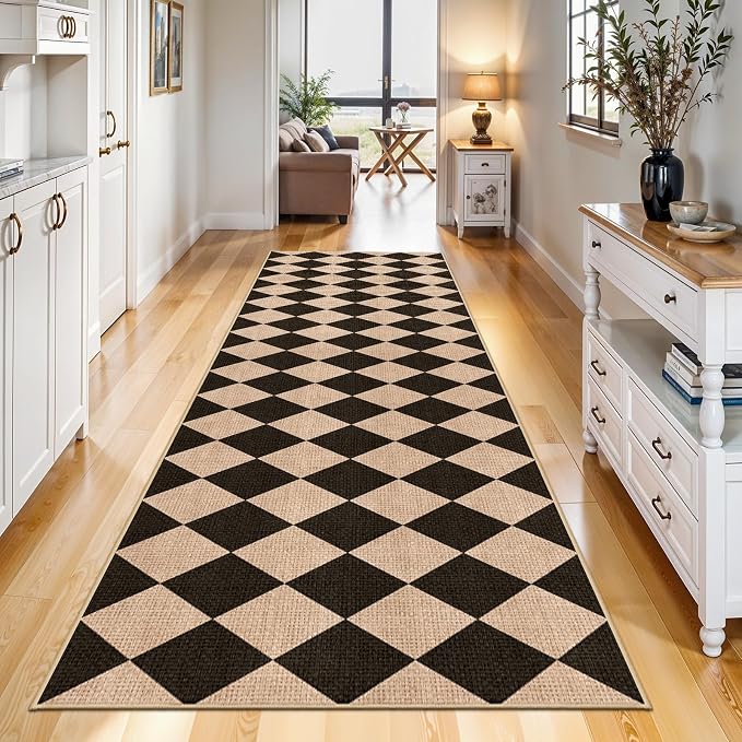 2x8 Checkered Runner Rug for Hallway: Washable Faux Jute Runners Indoor by BYYVOORugsforYourHome