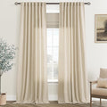 Greyish Beige Linen Curtain 90 inch Length 2 Panels Set Back Tab Light by Jolilight