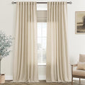 Greyish Beige Linen Curtain 96 inch Length 2 Panels Set Back Tab Light by Jolilight