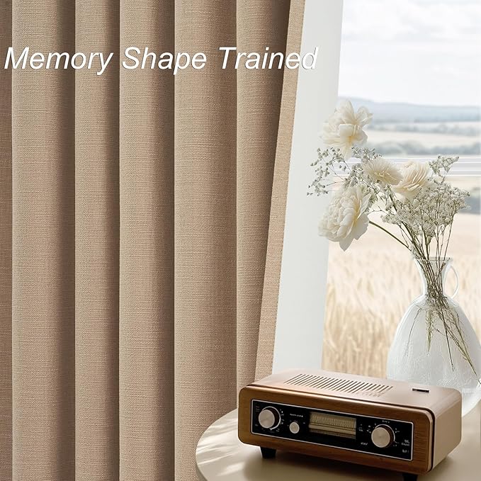 Topfinel Tan Blackout Curtains for Living Room 100 inch Long, Thick Linen Pinch - Image 4