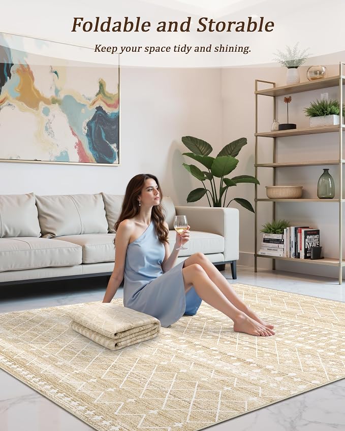 Miukiki 9x12 Area Rug for Living Room Moroccan Washable Rugs Non Slip Indoor - Image 5