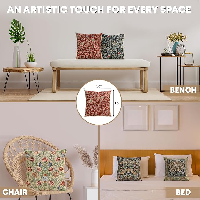 Charlotte Home Furnishings Throw Pillow Covers 16x16 in Red Flowers Decorative - Image 5