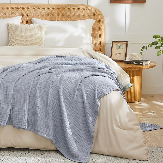 EMME Cotton Muslin Large Throw Blanket Couch Breathable Gauze Blanket Soft - Image 8