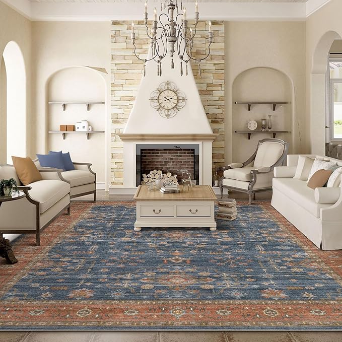 7x9 Area Rug for Living Room- Machine Washable Soft Oriental Vintage Large - Image 3